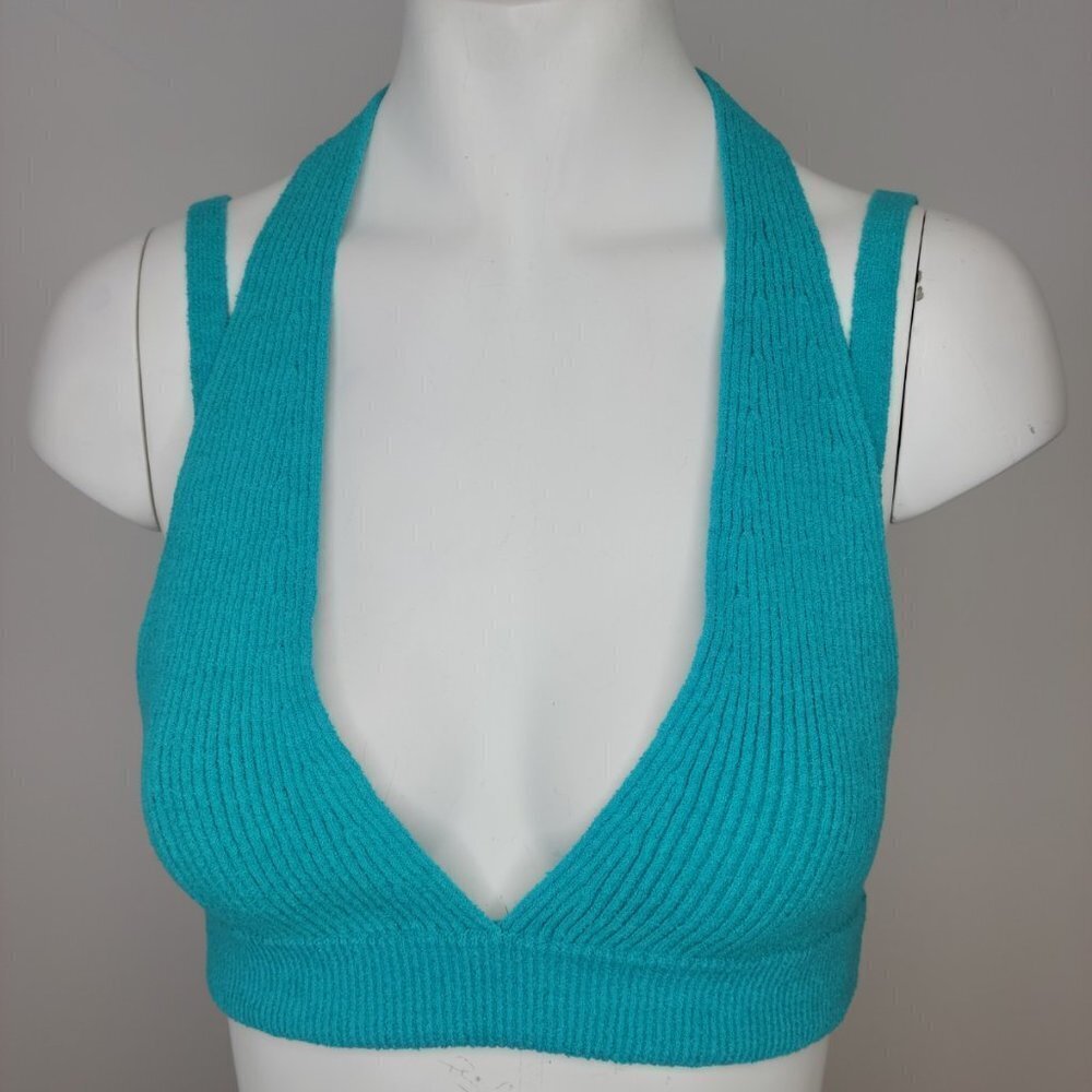 𝅺Urban Outfitters  Sweater Crop Strappy Tank Blue V Neck Size Medium NWT